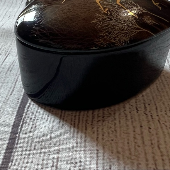 Vintage Otagiri Japan Unicorn Heart Lidded Trinket Box Porcelain Black Gold - Picture 4 of 5